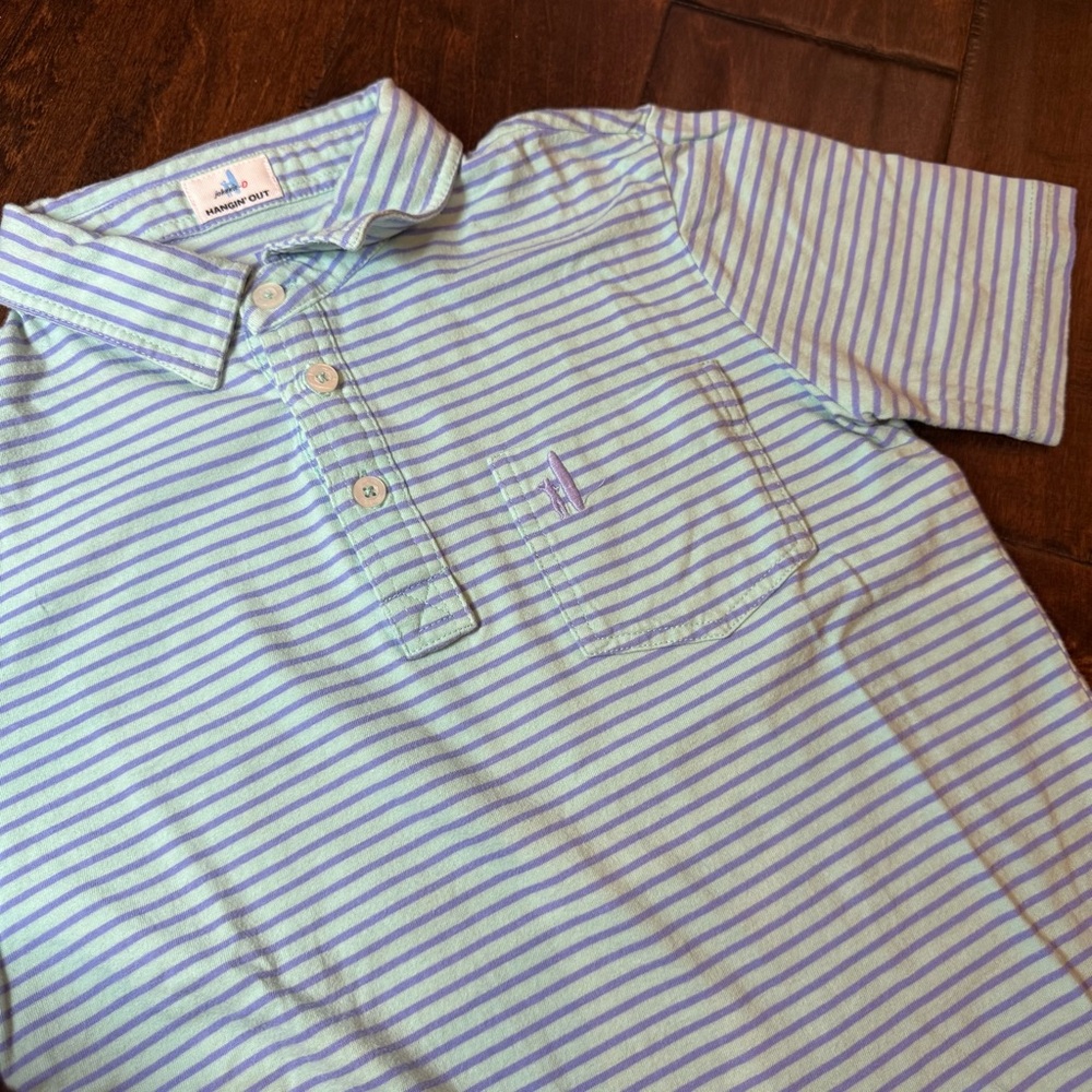 Johnnie-O Original Jr. Polo Striped Teal Blue Boys size 8 Activewear Golf
